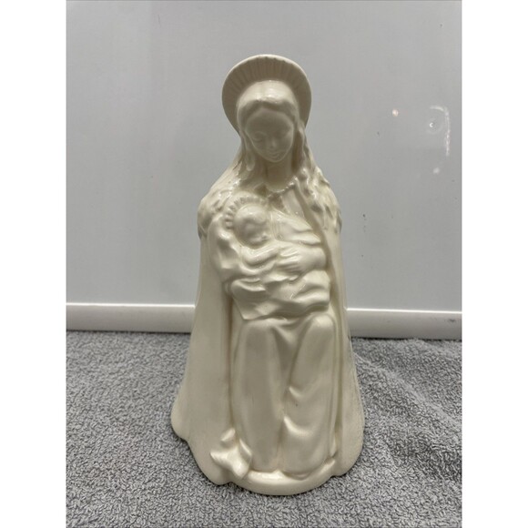 Other - Madonna & Child Ceramic Standing Figurine Artist Signed White Glazed